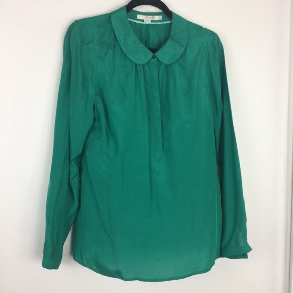 BODEN Green Silk Blend Peter Pan Tuileries Top Blouse sz 14 UK 18 Women's Plus - Picture 3 of 7